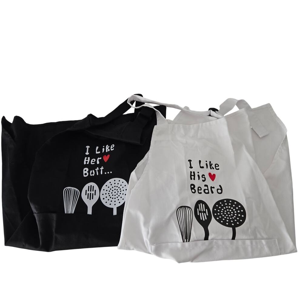 Couples Black "I Like Her Butt" White "I Like His Beard" Matching Apron Set
